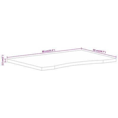 vidaXL Skrivebordsplate med kurve 80x50x2,5 cm heltre grovt mangotre