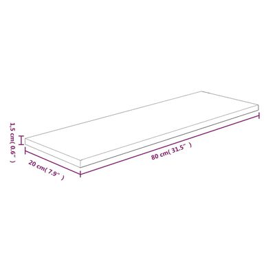 vidaXL Hylleplate 80x20x1,5 cm ubehandlet heltre eik