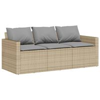 vidaXL Hagesofa med puter 3-seters beige polyrotting