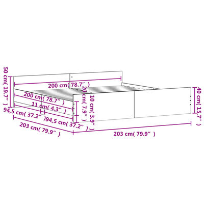 vidaXL Sengeramme med hode- og fotgavl grå sonoma 200x200 cm