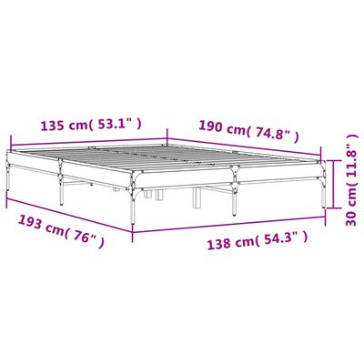 vidaXL Sengeramme røkt eik 135x190 cm konstruert tre og metall