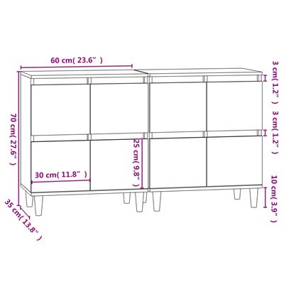 vidaXL Skjenker 2 stk sonoma eik 60x35x70 cm konstruert tre