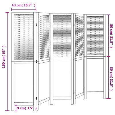 vidaXL Romdeler 5 paneler hvit heltre keisertre