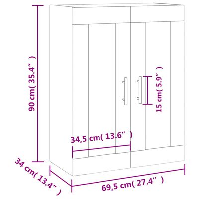 vidaXL Veggskap røkt eik 69,5x34x90 cm