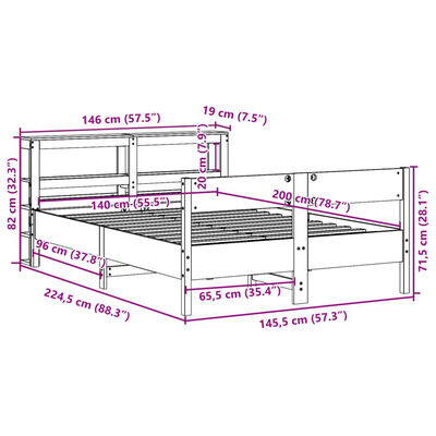 vidaXL Sengeramme uten madrass voksbrun 140x200 cm heltre furu