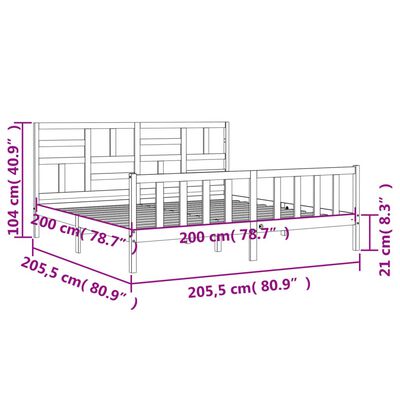 vidaXL Sengeramme med hodegavl grå 200x200 cm heltre