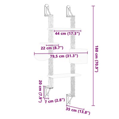 vidaXL Vegghengt kattetre med klorestolpe lysegrå 180 cm