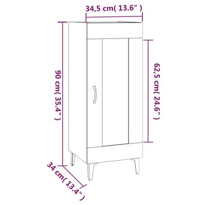 vidaXL Skjenk høyglans hvit 34,5x34x90 cm konstruert tre