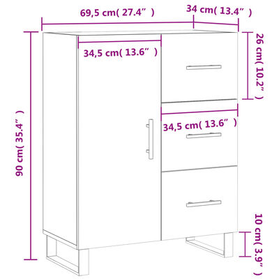 vidaXL Skjenk betonggrå 69,5x34x90 cm konstruert tre