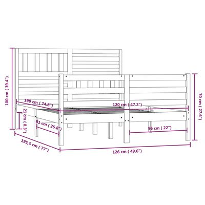 vidaXL Sengeramme 120x190 cm Small Double heltre