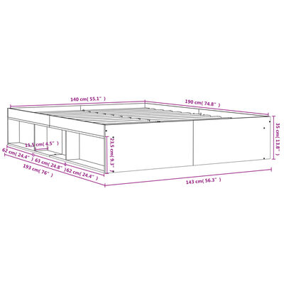 vidaXL Sengeramme sonoma eik 140x190 cm