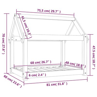 vidaXL Hundeseng honningbrun 81x60x70 cm heltre furu