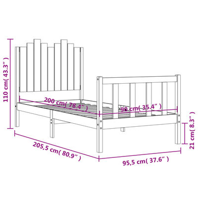 vidaXL Sengeramme med hodegavl svart 90x200 cm heltre