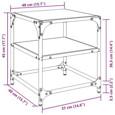 vidaXL Salongbord med svart glassplate 2 stk 40x40x45 cm stål