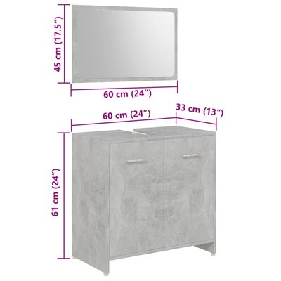vidaXL Baderomsmøbler 4 deler betonggrå konstruert tre