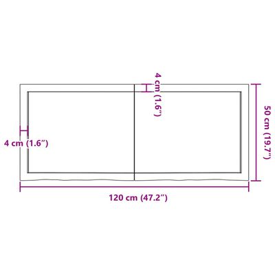 vidaXL Bordplate 120x50x(2-6) cm ubehandlet heltre eik