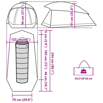 vidaXL Kuppeltelt for camping 1 person grønn vanntett