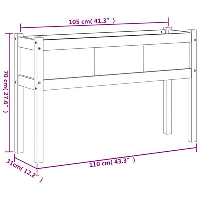 vidaXL Hageplantekasse med ben 110x31x70 cm heltre furu