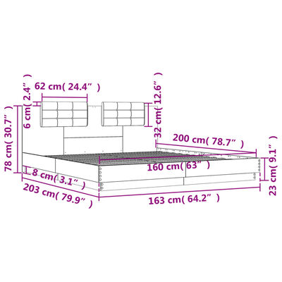 vidaXL Sengeramme med hodegavl grå sonoma 160x200 cm konstruert tre