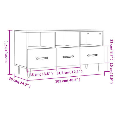 vidaXL TV-benk brun eik 102x36x50 cm konstruert tre