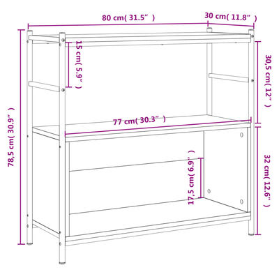 vidaXL Bokhylle brun eik 80x30x78,5 cm konstruert tre og jern