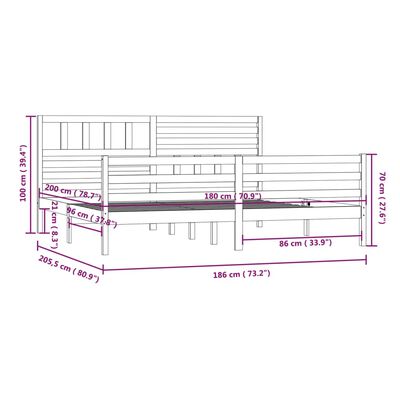 vidaXL Sengeramme hvit 180x200 cm Super King heltre