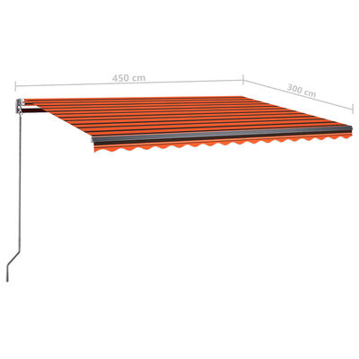 vidaXL Automatisk markise med vindsensor og LED 450x300cm oransje/brun