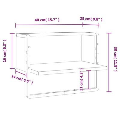 vidaXL Vegghylle med stang røkt eik 40x25x30 cm