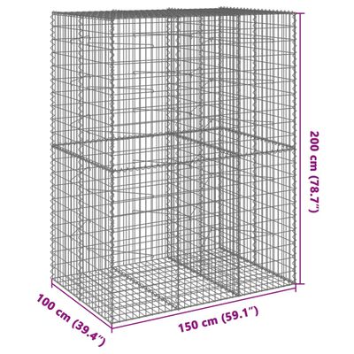 vidaXL Gabionkurv med deksel 150x100x200 cm galvanisert jern