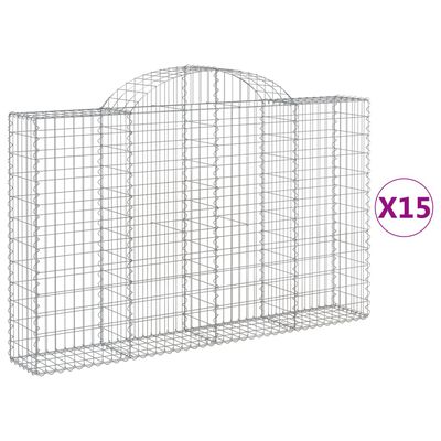 vidaXL Gabionkurver buede 15 stk 200x30x120/140 cm galvanisert jern