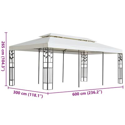 vidaXL Paviljong med dobbelt tak hvit 6x3 m stål