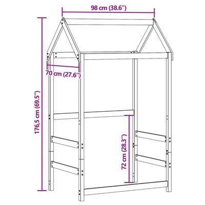 vidaXL Tak for barneseng hvit 98x70x176,5 cm heltre furu