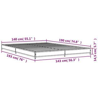 vidaXL Sengeramme sonoma eik 140x190 cm konstruert tre og metall