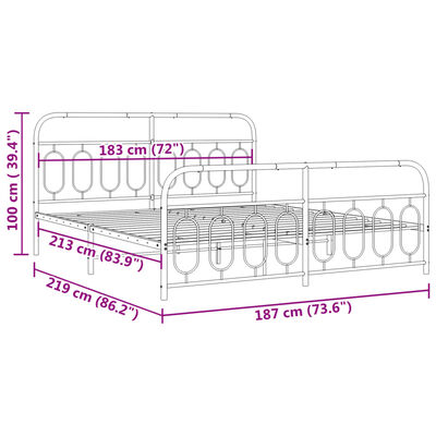 vidaXL Sengeramme i metall med hode- og fotgavl hvit 183x213 cm