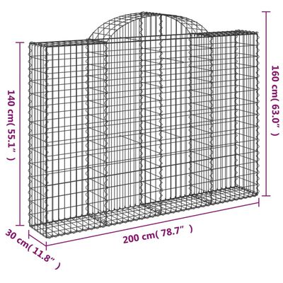 vidaXL Gabionkurver buede 12 stk 200x30x140/160 cm galvanisert jern