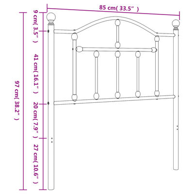 vidaXL Sengegavl i metall hvit 80 cm