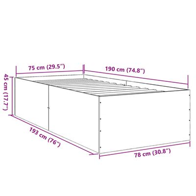 vidaXL Sengeramme grå sonoma 75x190 cm konstruert tre