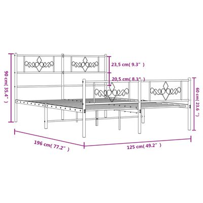 vidaXL Sengeramme i metall med hode- og fotgavl hvit 120x190 cm