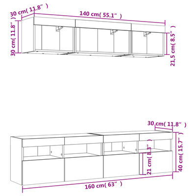vidaXL Vegghengte TV-enheter med LED 5 deler hvit konstruert tre