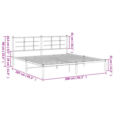 vidaXL Sengeramme i metall med sengegavl svart 200x200 cm