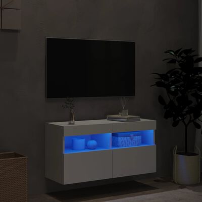 vidaXL Vegghengt TV-benk med LED hvit 80x30x40 cm