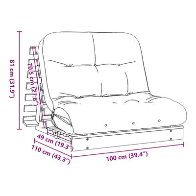 vidaXL Futonsofa med madrass voksbrun 100x206x11 cm heltre furu