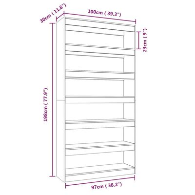 vidaXL Bokhylle/romdeler sonoma eik 100x30x198 cm konstruert tre