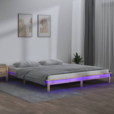 vidaXL Sengeramme med LED 180x200 cm Super King heltre