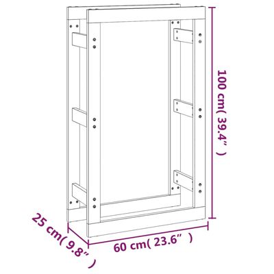 vidaXL Vedstativ grå 60x25x100 cm heltre furu