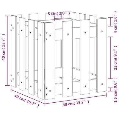 vidaXL Plantekasse med gjerdedesign 40x40x40 cm heltre furu