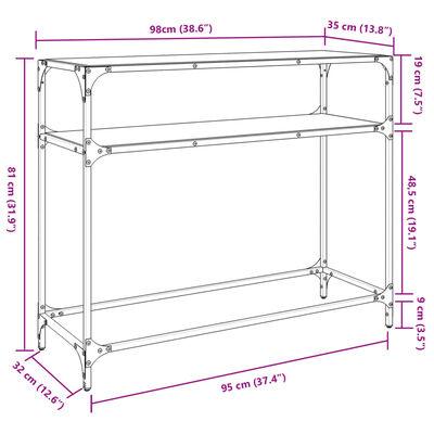 vidaXL Konsollbord med gjennomsiktig glassplate 98x35x81 cm stål