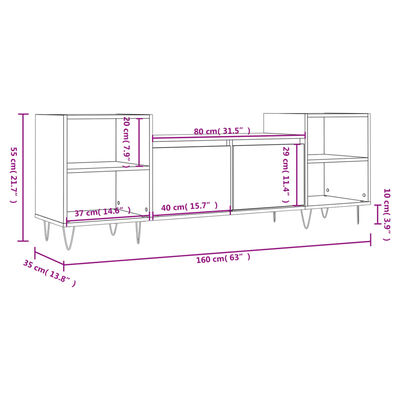 vidaXL TV-benk sonoma eik 160x35x55 cm konstruert tre