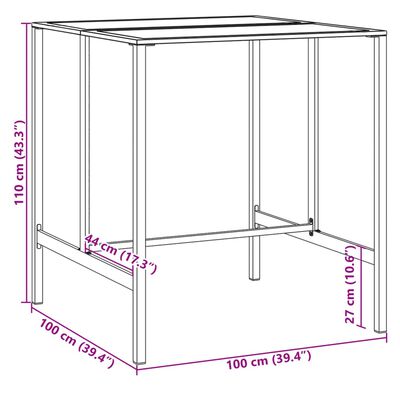 vidaXL Barbord svart 100x100x110 cm pulverlakkert stål