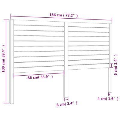 vidaXL Sengegavl hvit 186x4x100 cm heltre furu